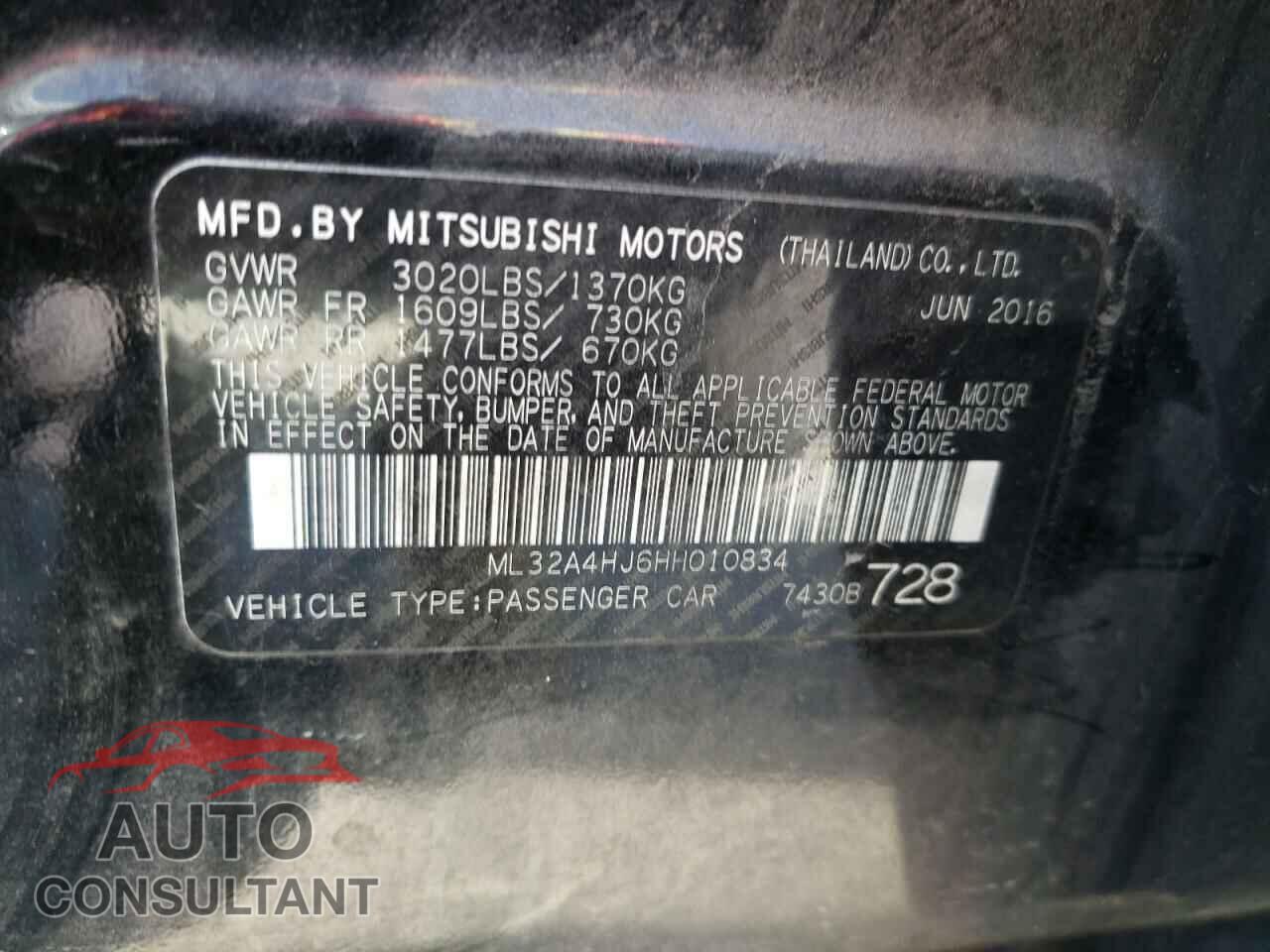 MITSUBISHI MIRAGE 2017 - ML32A4HJ6HH010834
