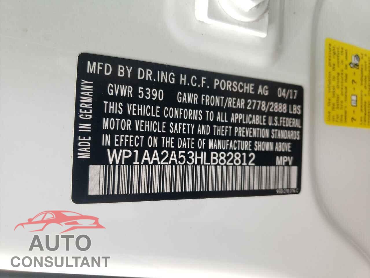 PORSCHE MACAN 2017 - WP1AA2A53HLB82812