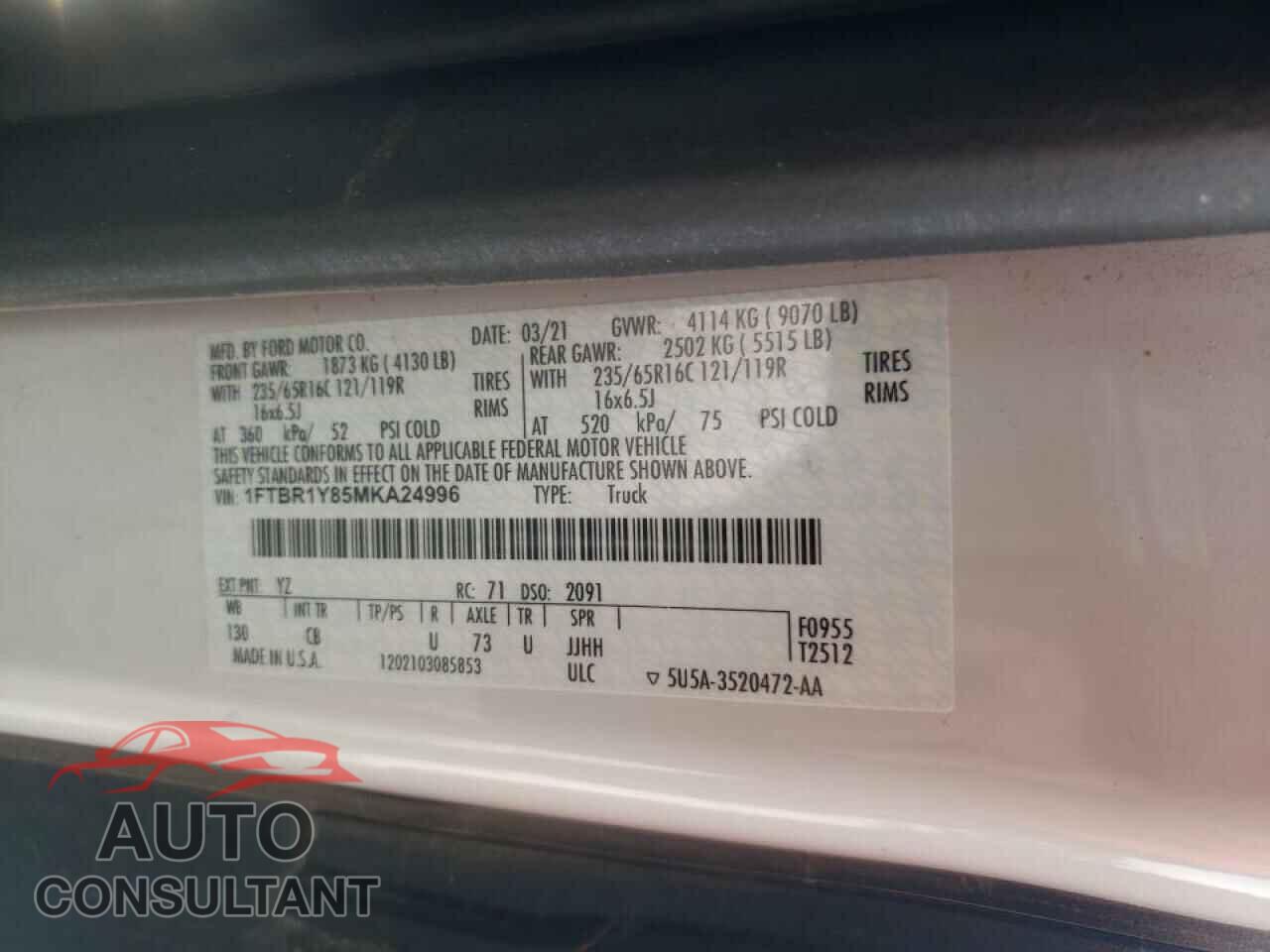 FORD TRANSIT CO 2021 - 1FTBR1Y85MKA24996