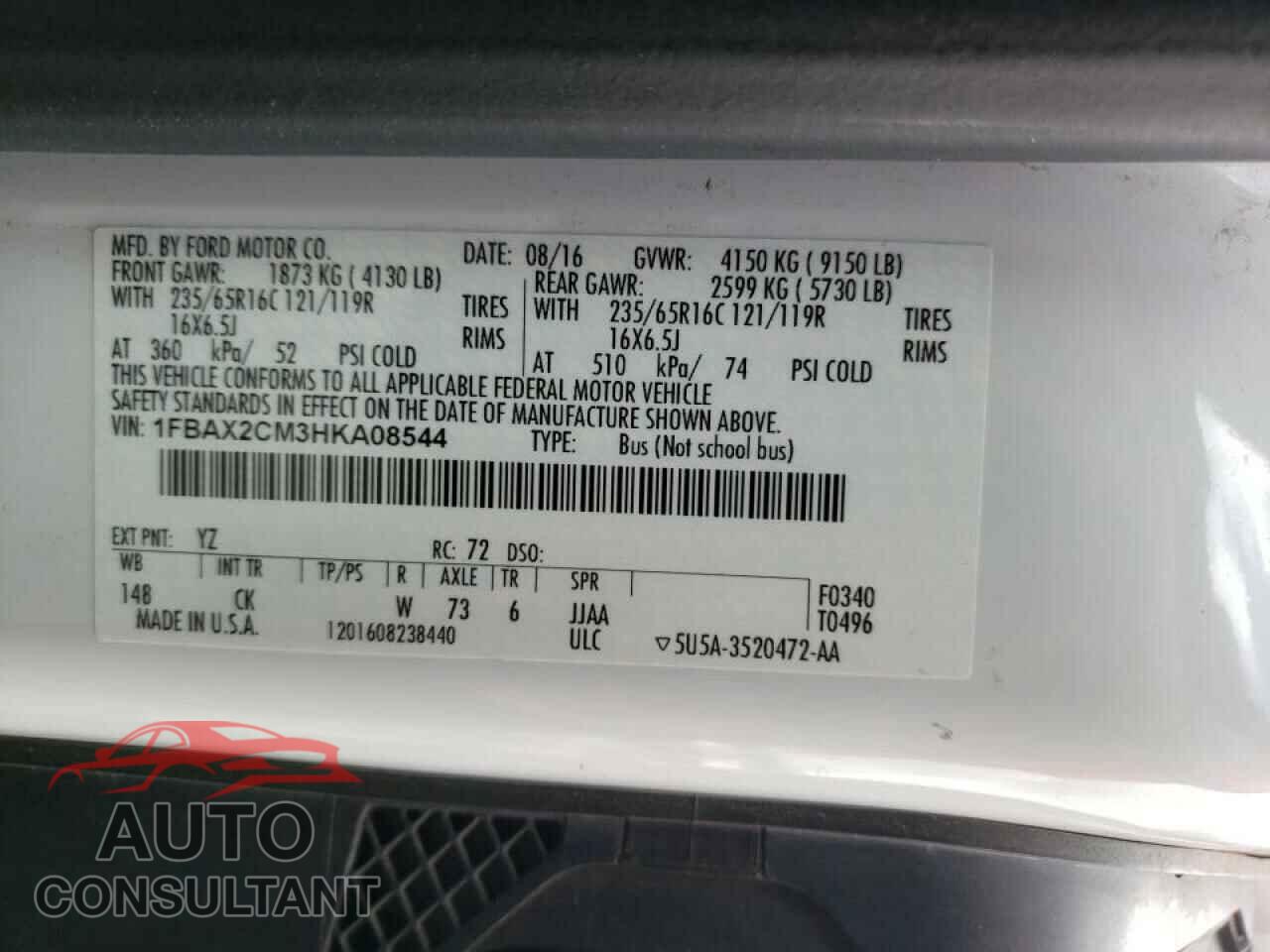 FORD TRANSIT CO 2017 - 1FBAX2CM3HKA08544