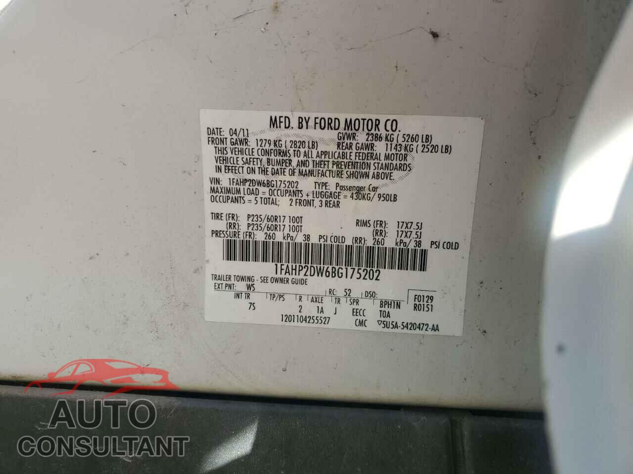 FORD TAURUS 2011 - 1FAHP2DW6BG175202