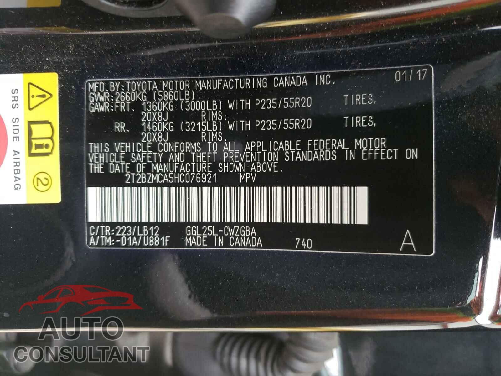 LEXUS RX350 2017 - 2T2BZMCA5HC076921