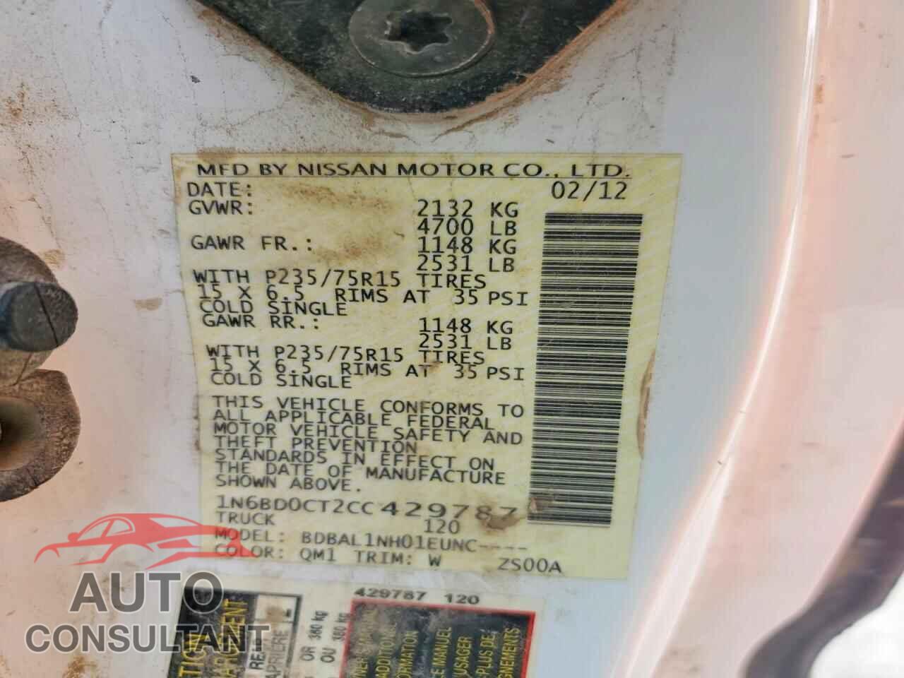 NISSAN FRONTIER 2012 - 1N6BD0CT2CC429787