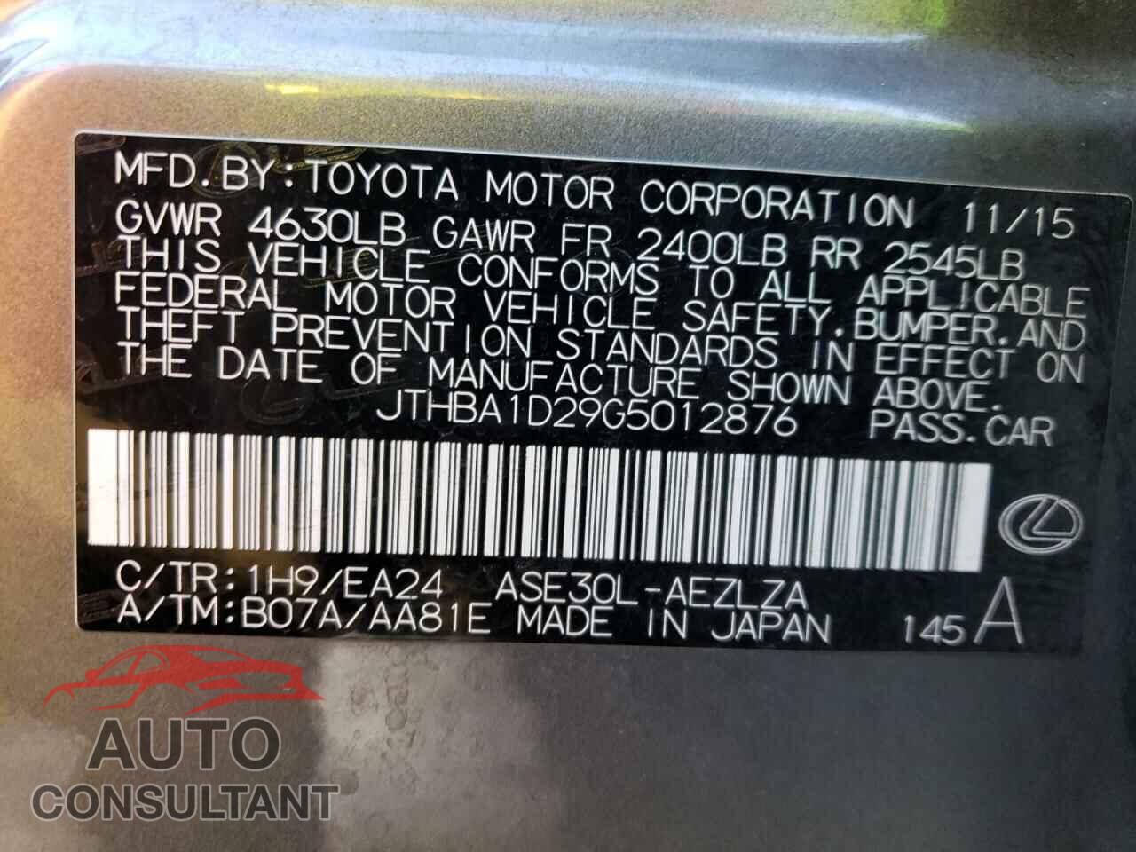 LEXUS IS 2016 - JTHBA1D29G5012876