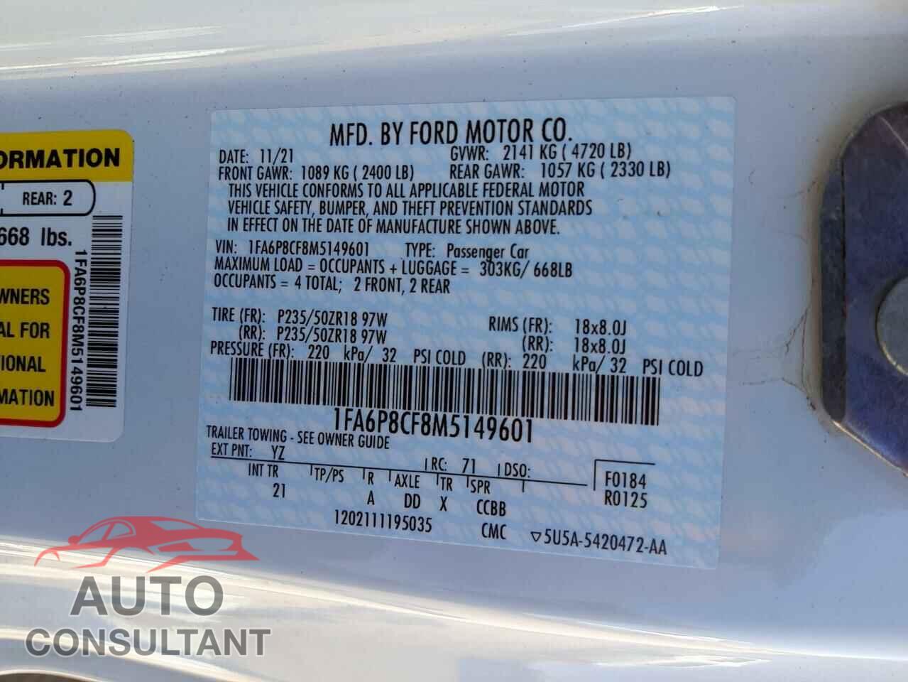 FORD MUSTANG 2021 - 1FA6P8CF8M5149601