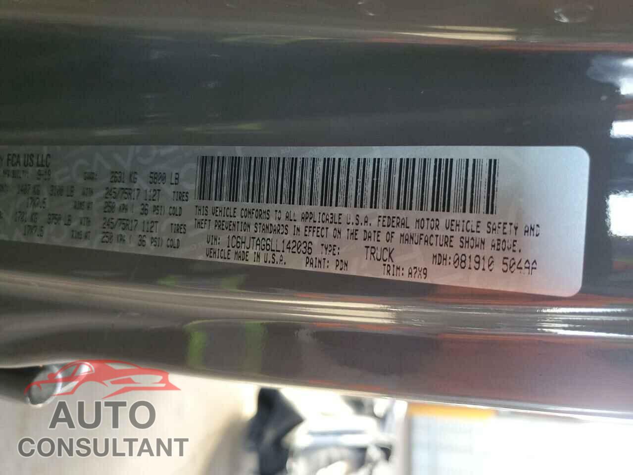JEEP GLADIATOR 2020 - 1C6HJTAG6LL142036