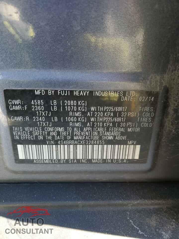 SUBARU OUTBACK 2014 - 4S4BRBACXE3284855