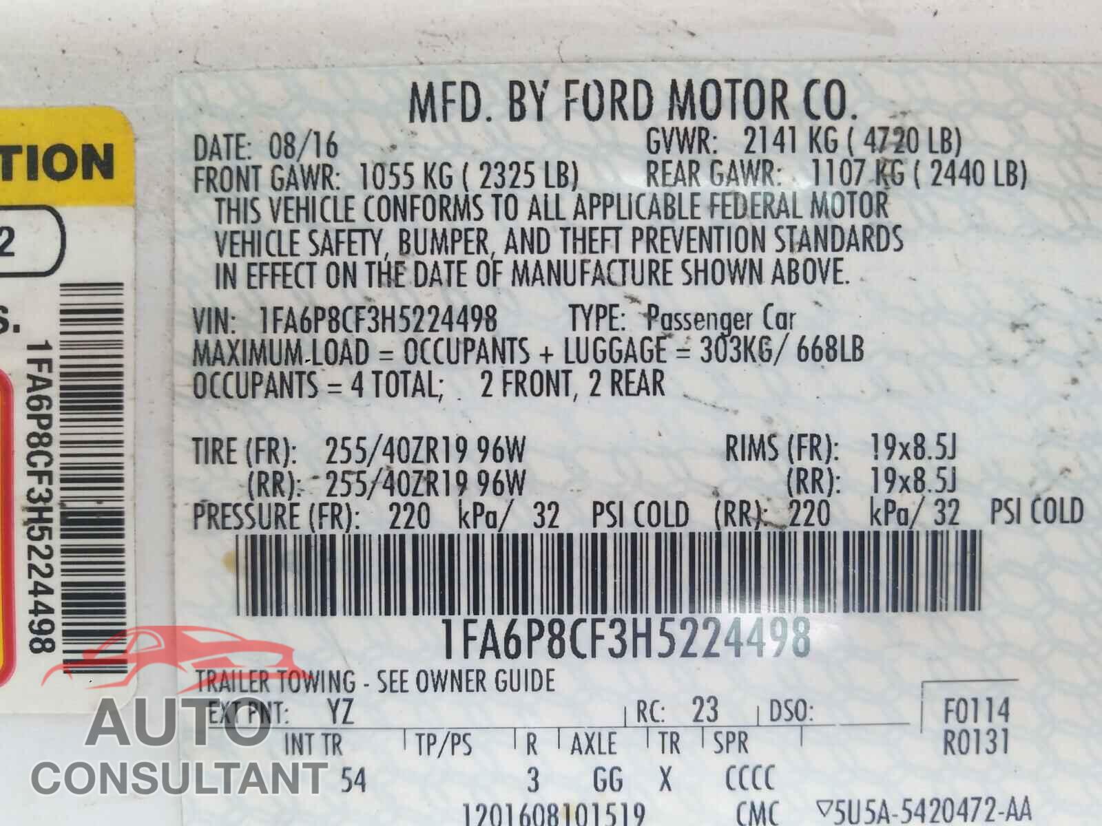 FORD MUSTANG 2017 - 1FA6P8CF3H5224498