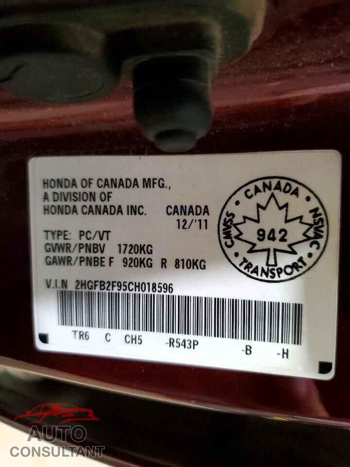 HONDA CIVIC 2012 - 2HGFB2F95CH018596