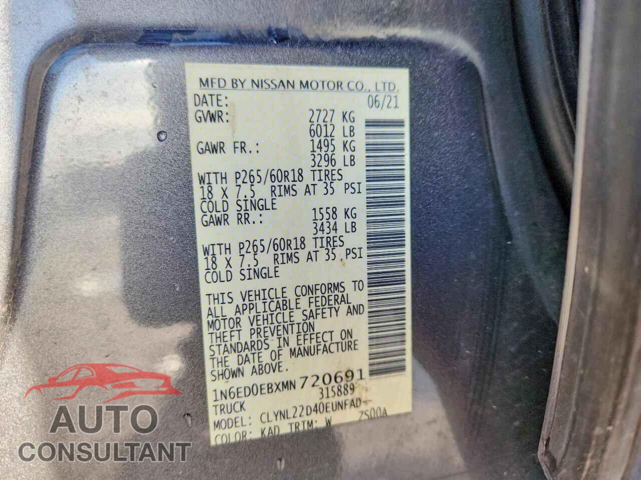 NISSAN FRONTIER 2021 - 1N6ED0EBXMN720691
