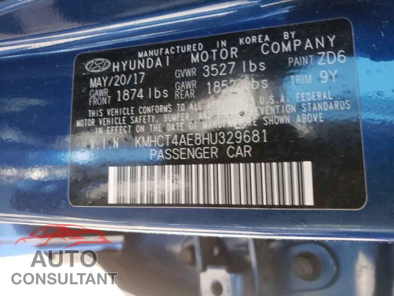 HYUNDAI ACCENT 2017 - KMHCT4AE8HU329681