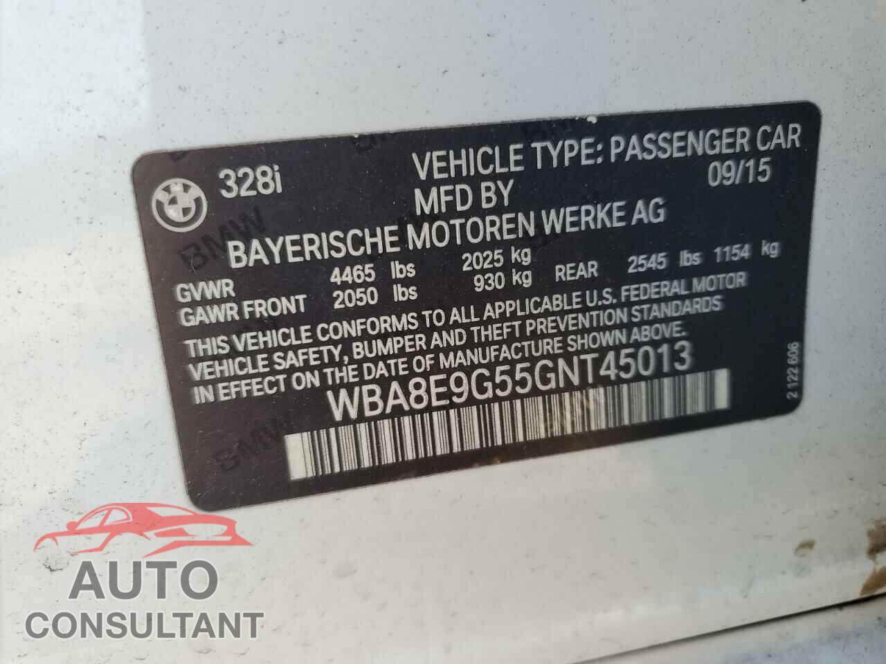 BMW 3 SERIES 2016 - WBA8E9G55GNT45013