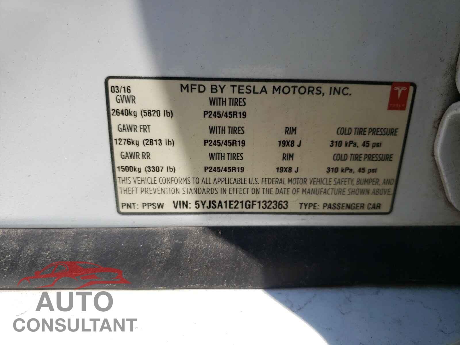 TESLA MODEL S 2016 - 5YJSA1E21GF132363