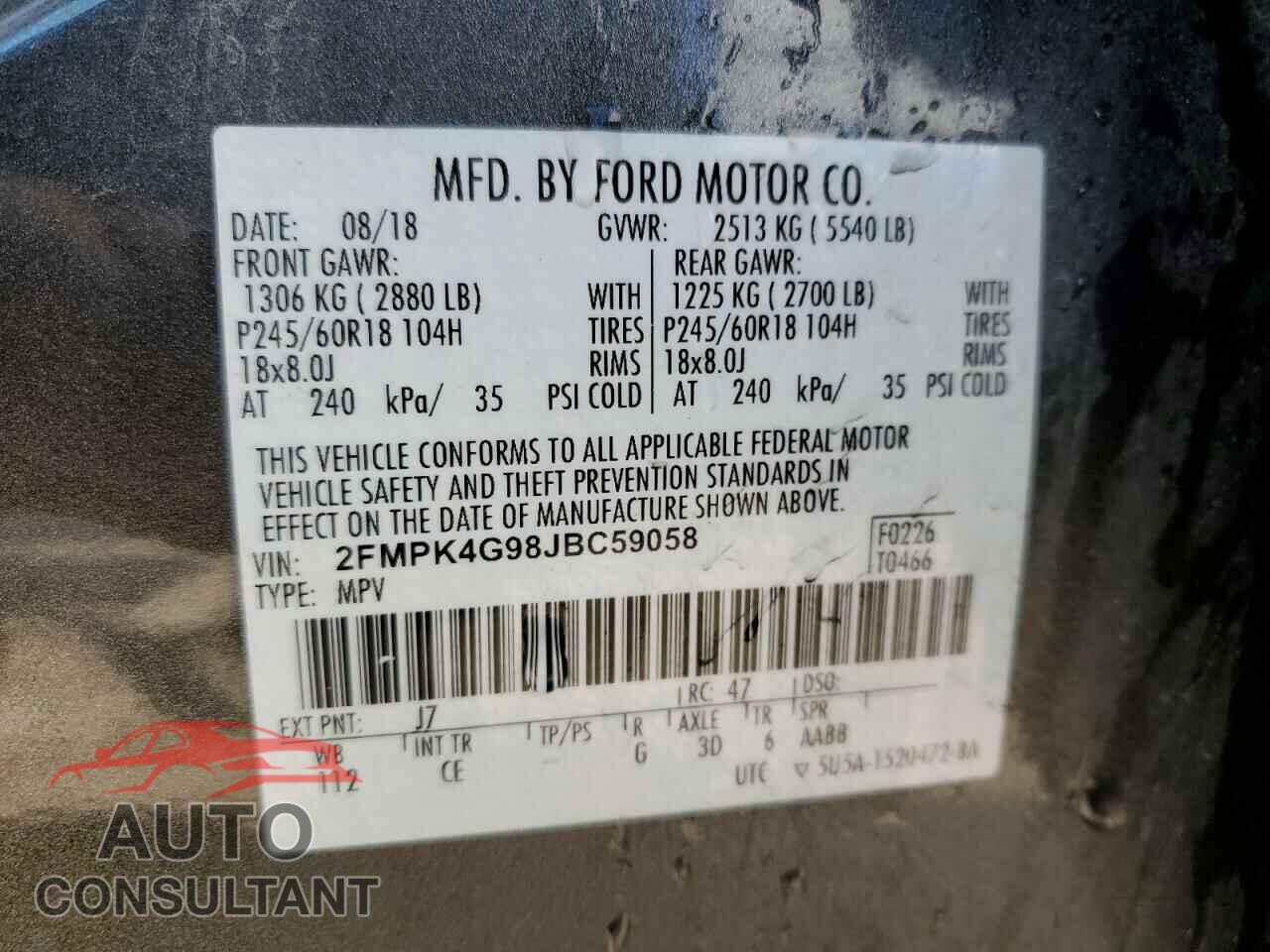 FORD EDGE 2018 - 2FMPK4G98JBC59058