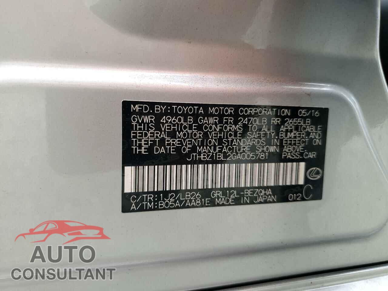 LEXUS GS350 2016 - JTHBZ1BL2GA005781