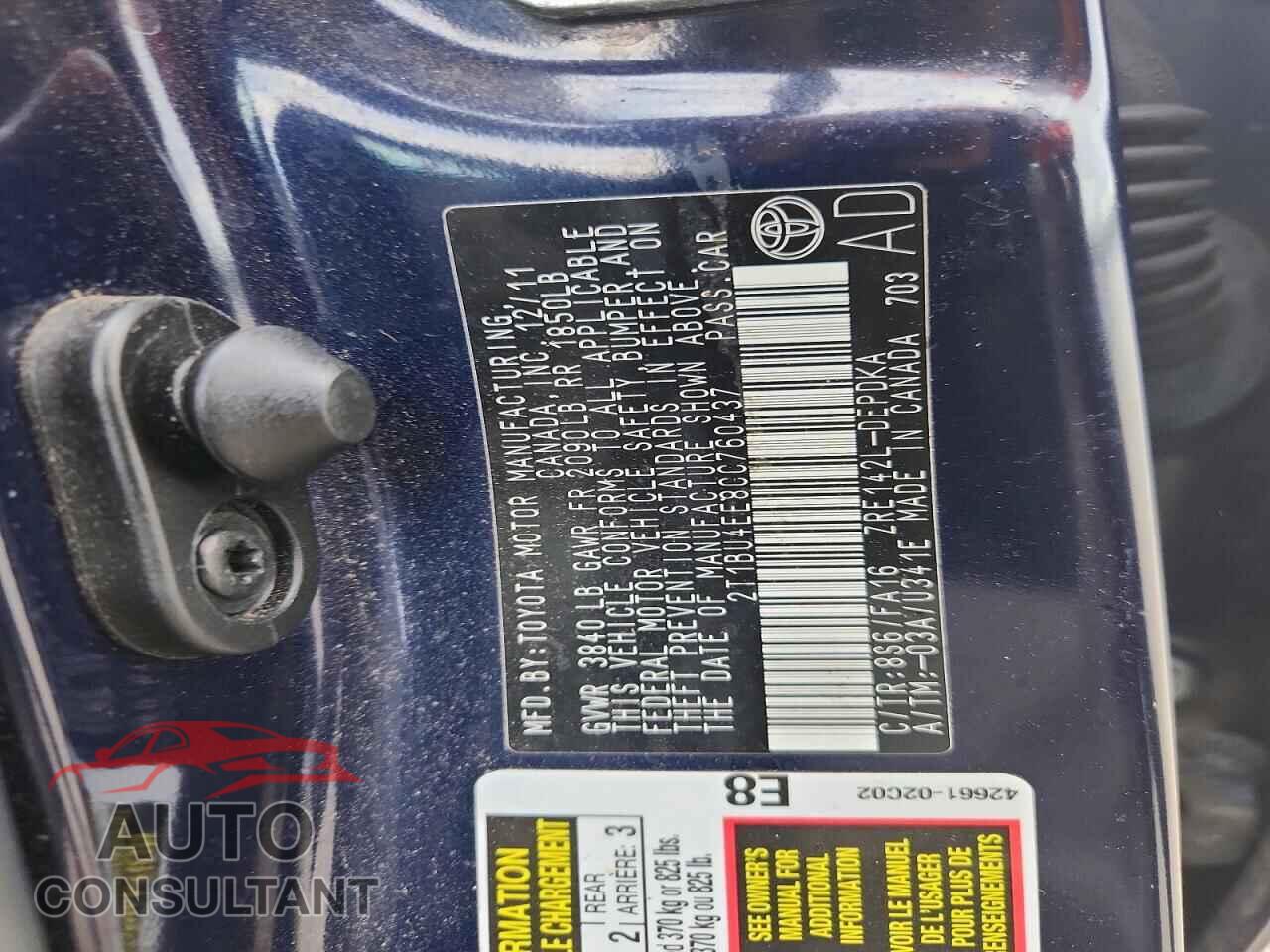 TOYOTA COROLLA 2012 - 2T1BU4EE8CC760437