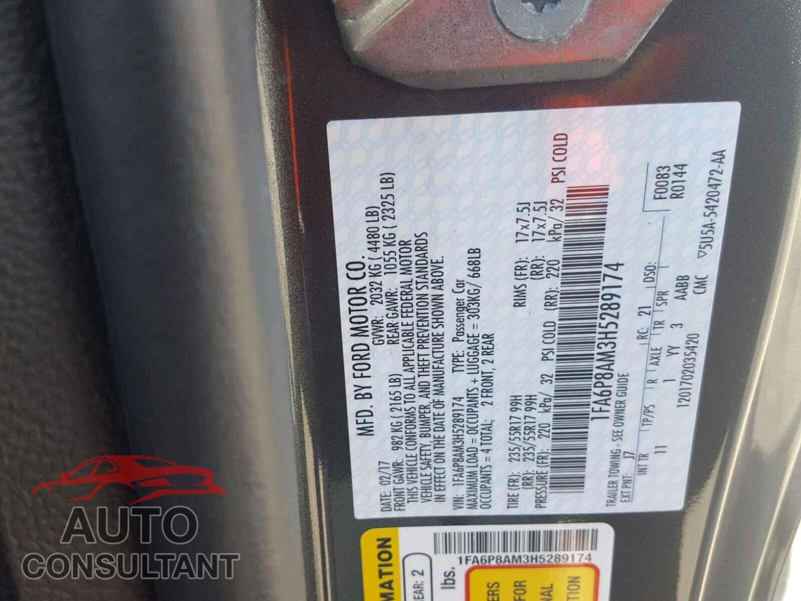 FORD MUSTANG 2017 - 1FA6P8AM3H5289174