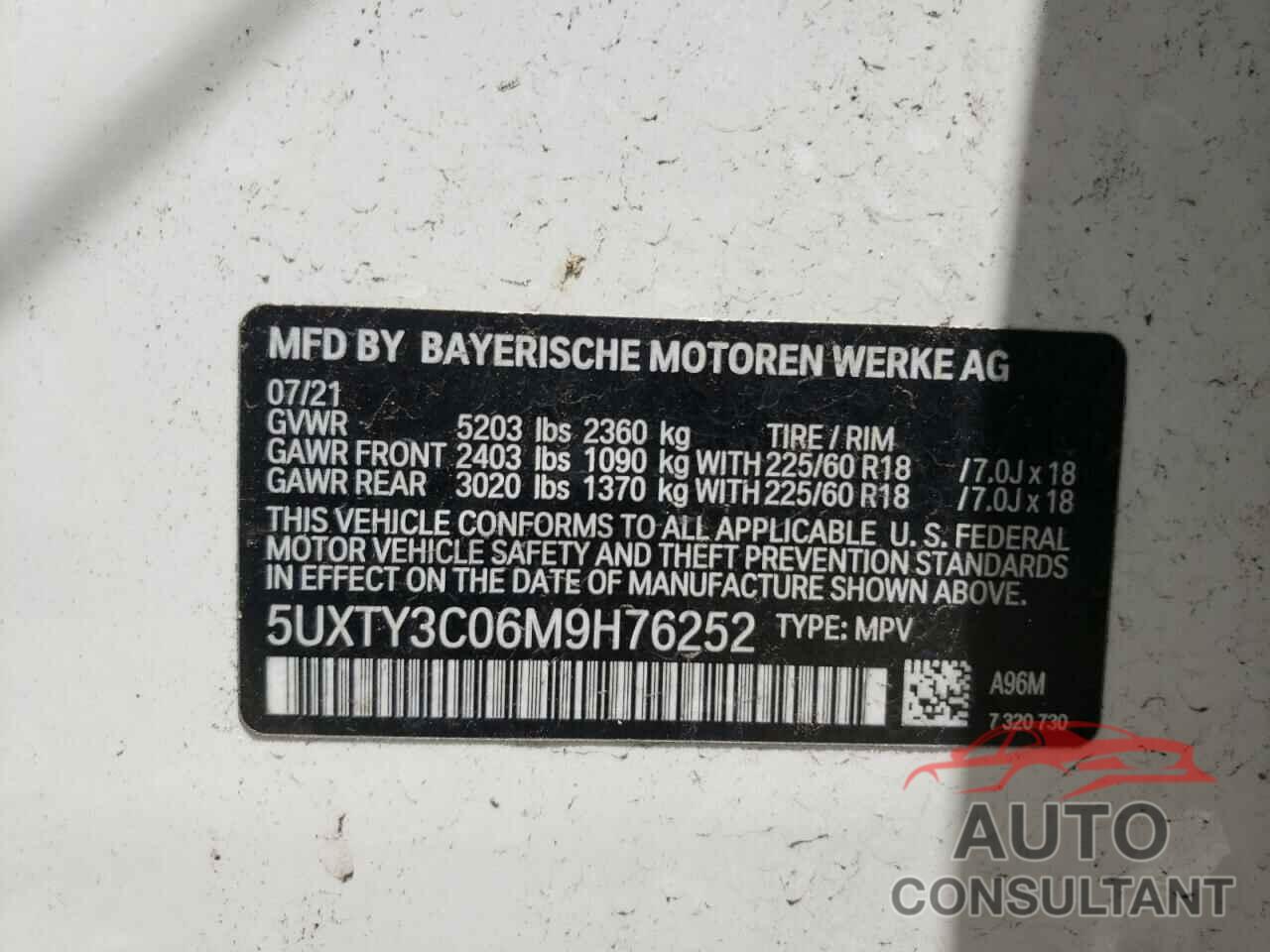 BMW X3 2021 - 5UXTY3C06M9H76252