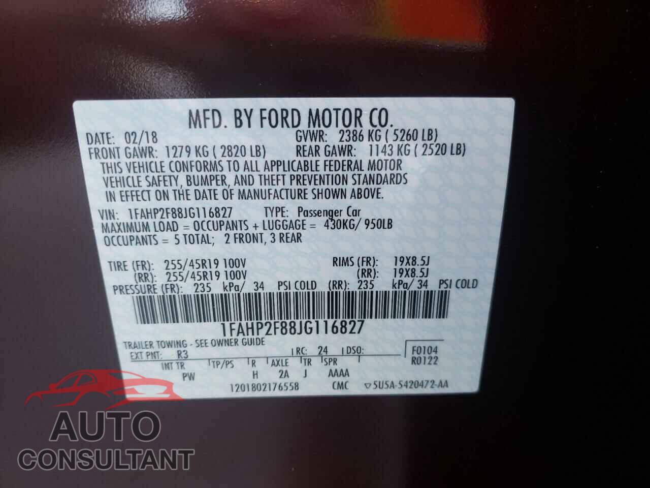 FORD TAURUS 2018 - 1FAHP2F88JG116827