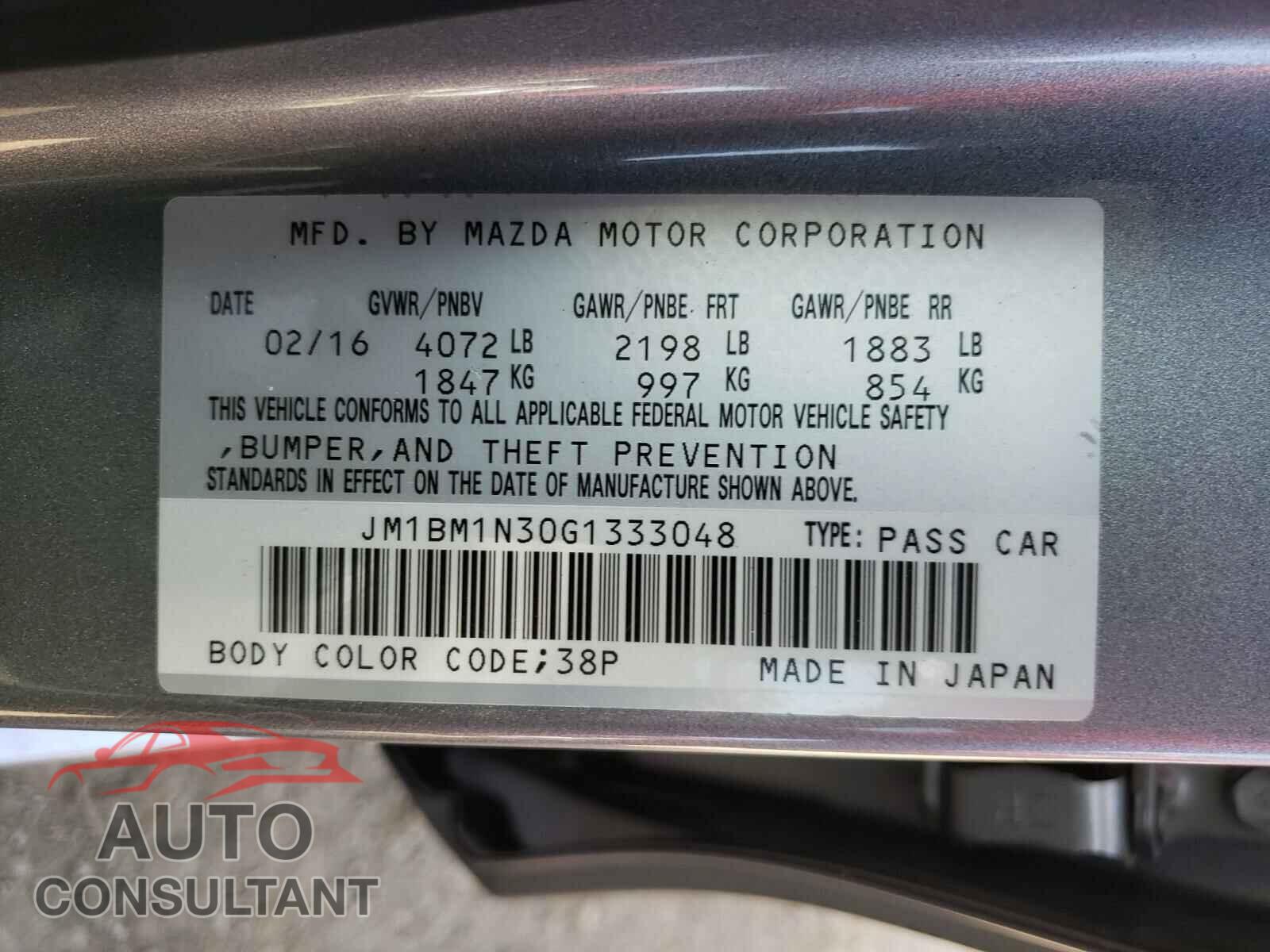 MAZDA 3 2016 - JM1BM1N30G1333048