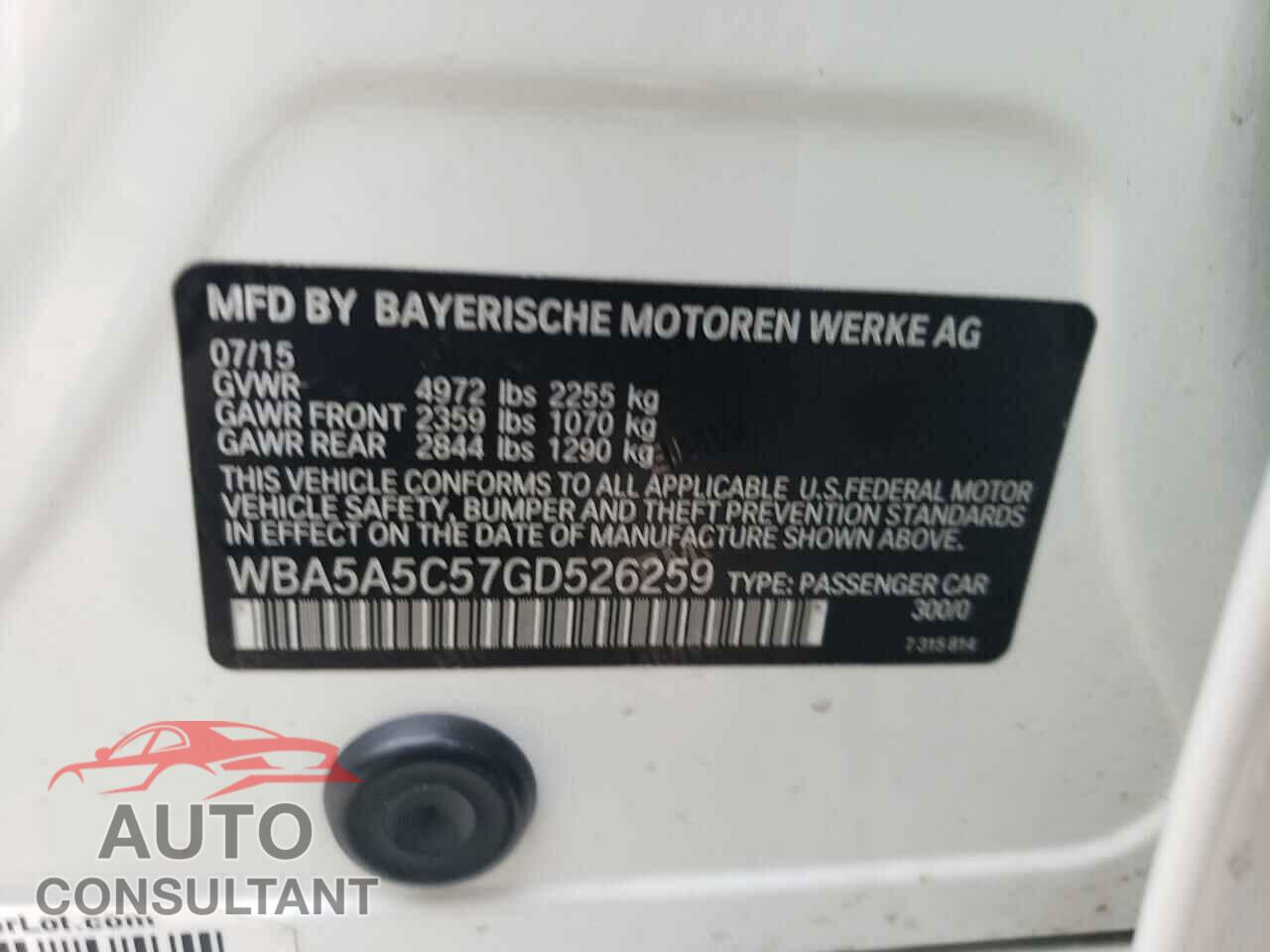 BMW 5 SERIES 2016 - WBA5A5C57GD526259