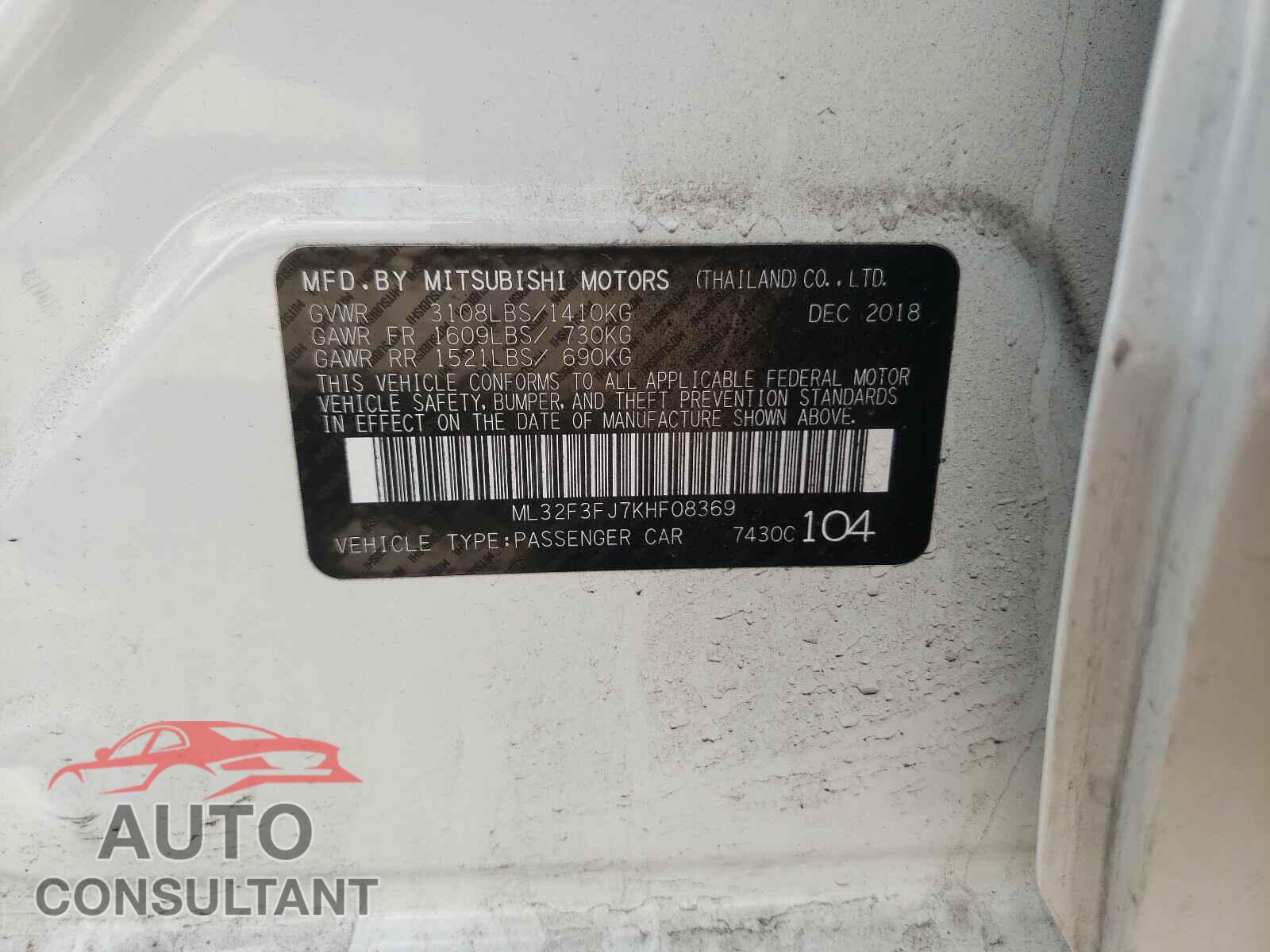 MITSUBISHI MIRAGE 2019 - ML32F3FJ7KHF08369