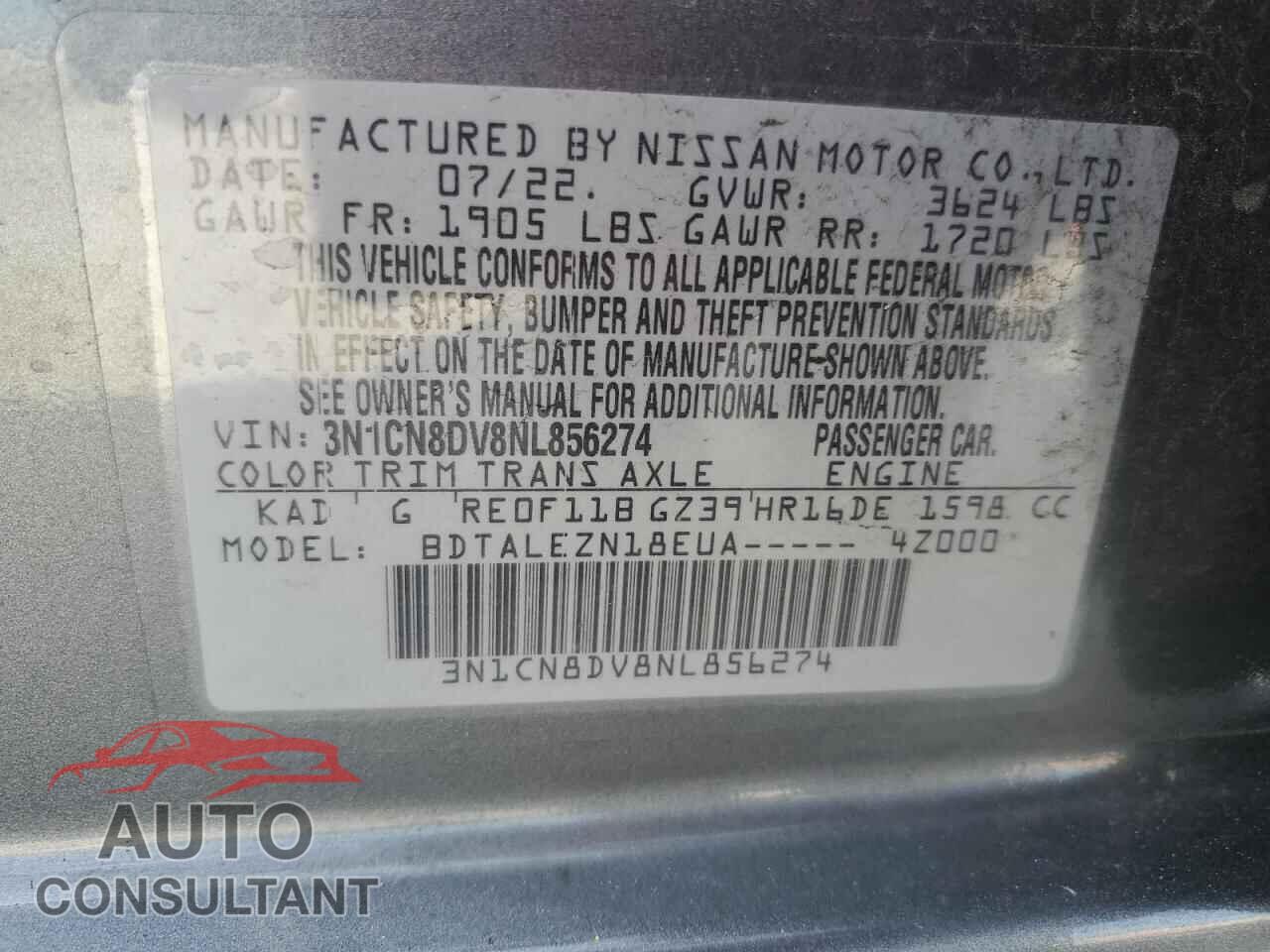 NISSAN VERSA 2022 - 3N1CN8DV8NL856274