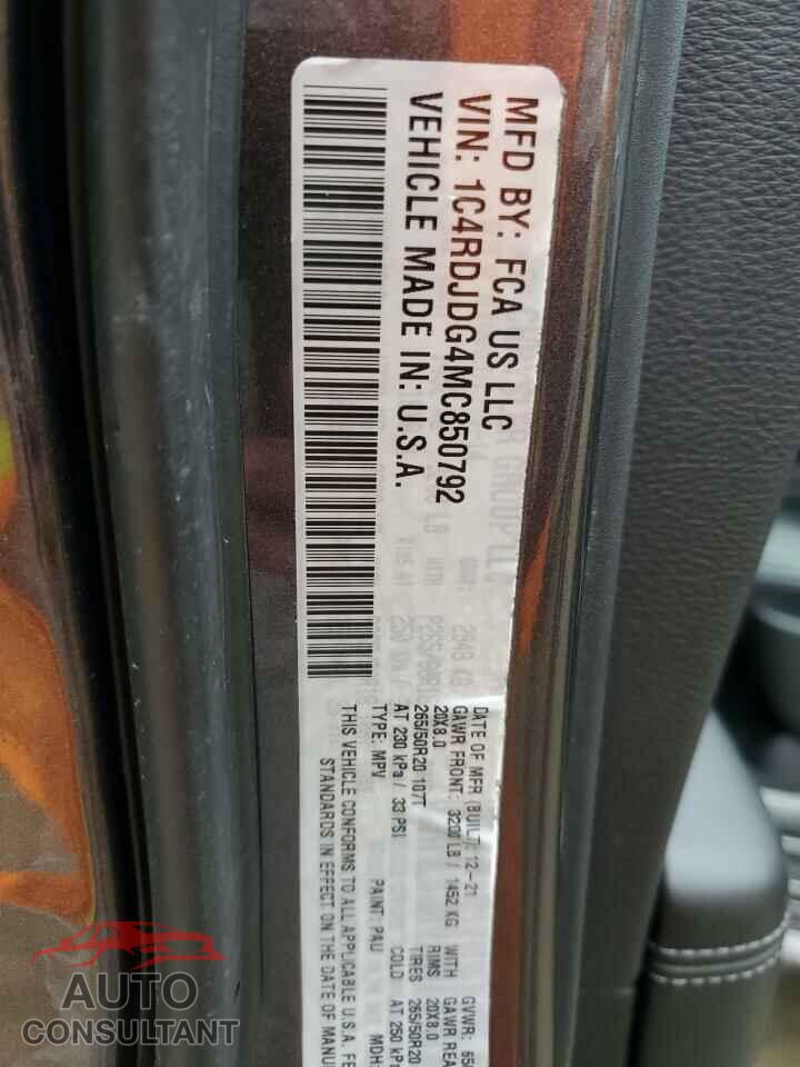 DODGE DURANGO 2021 - 1C4RDJDG4MC850792