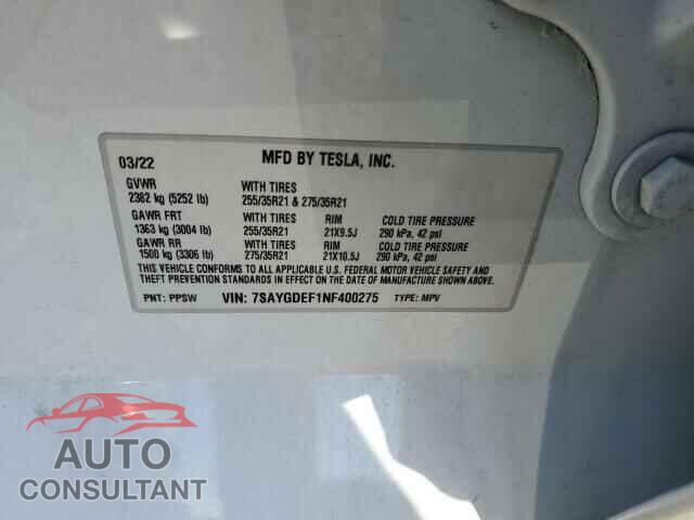 TESLA MODEL Y 2022 - 7SAYGDEF1NF400275