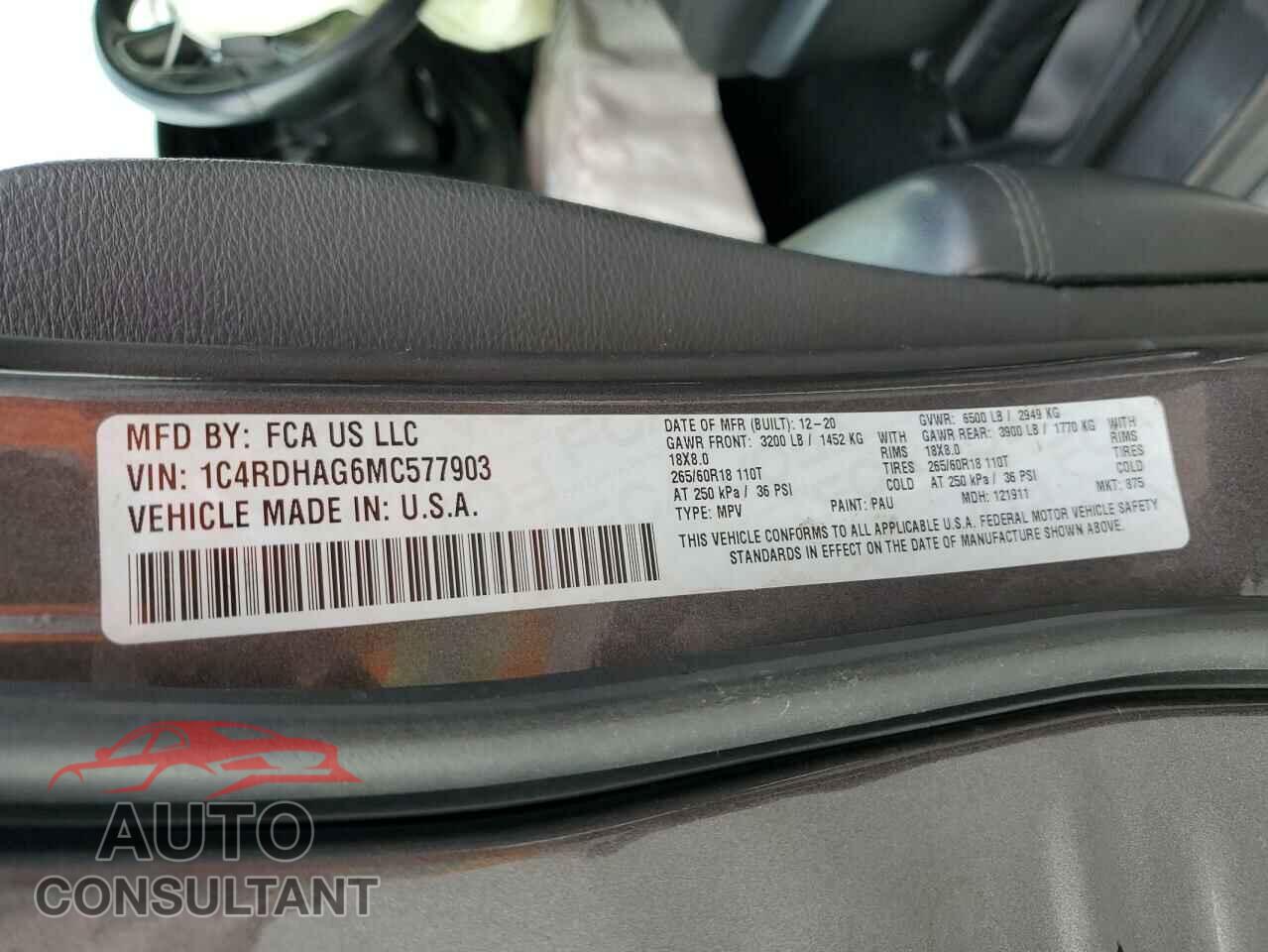 DODGE DURANGO 2021 - 1C4RDHAG6MC577903