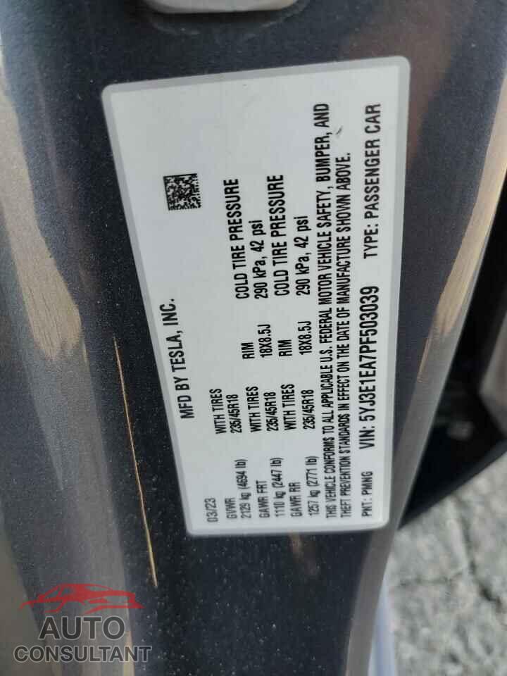 TESLA MODEL 3 2023 - 5YJ3E1EA7PF503039