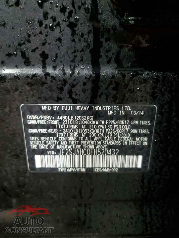 SUBARU FORESTER 2015 - JF2SJAHC0FH520432