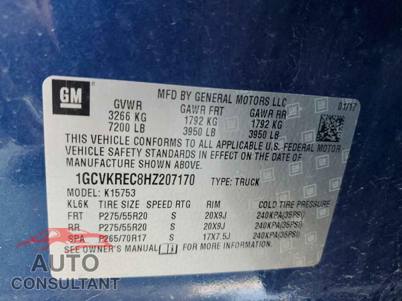 CHEVROLET SILVERADO 2017 - 1GCVKREC8HZ207170