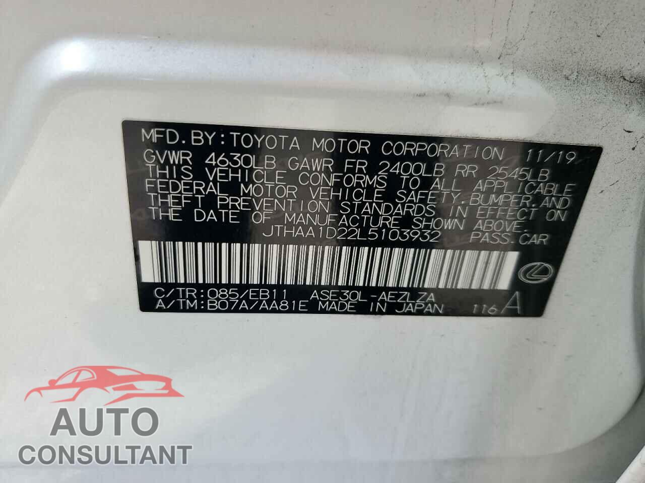 LEXUS IS 2020 - JTHAA1D22L5103932