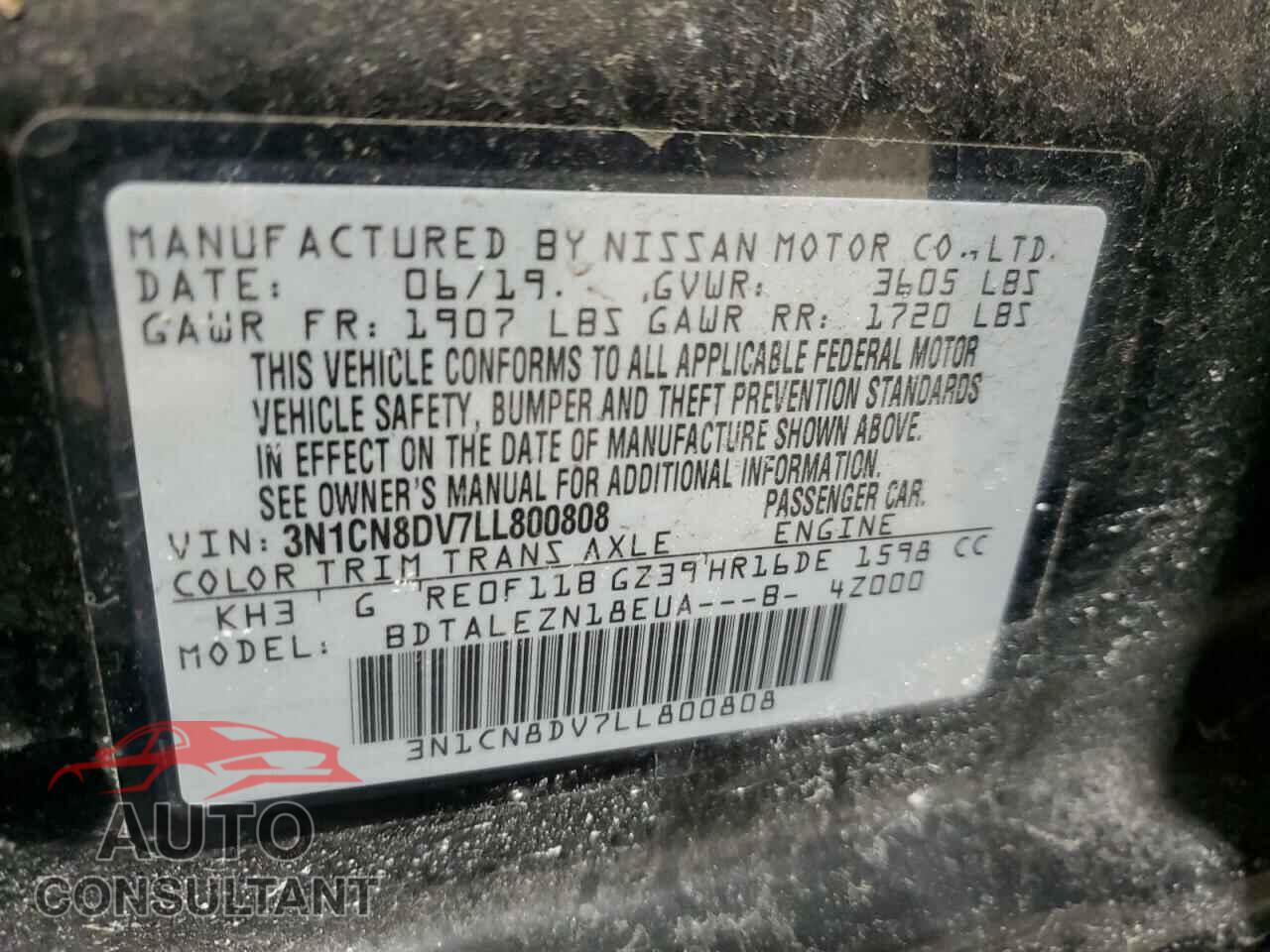 NISSAN VERSA 2020 - 3N1CN8DV7LL800808