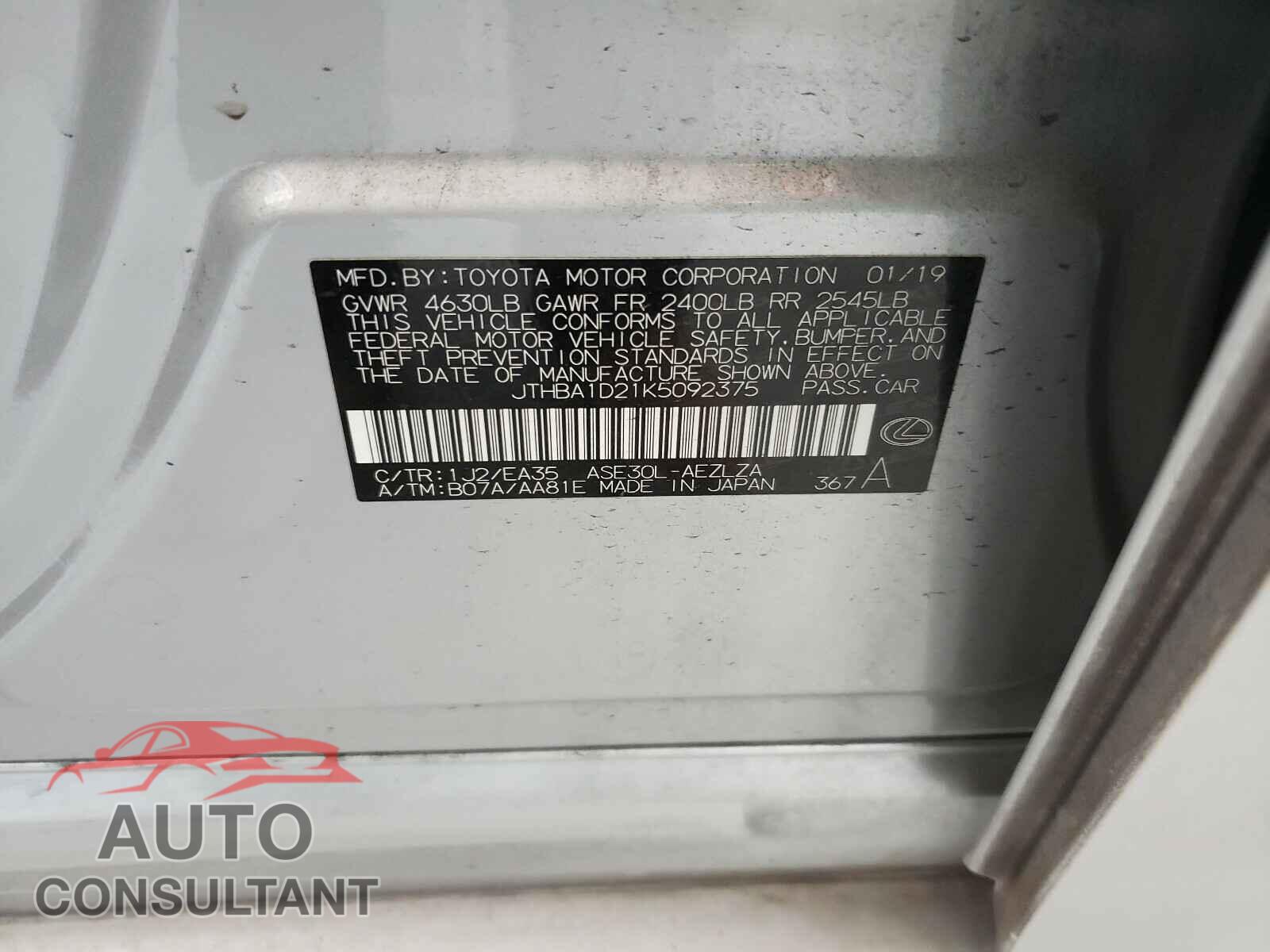 LEXUS IS 2019 - JTHBA1D21K5092375