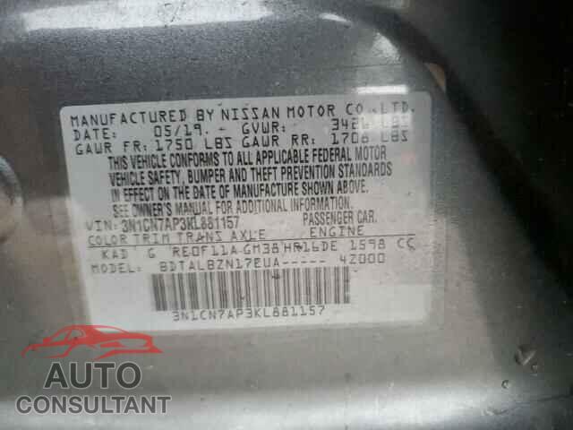 NISSAN VERSA 2019 - 3N1CN7AP3KL881157