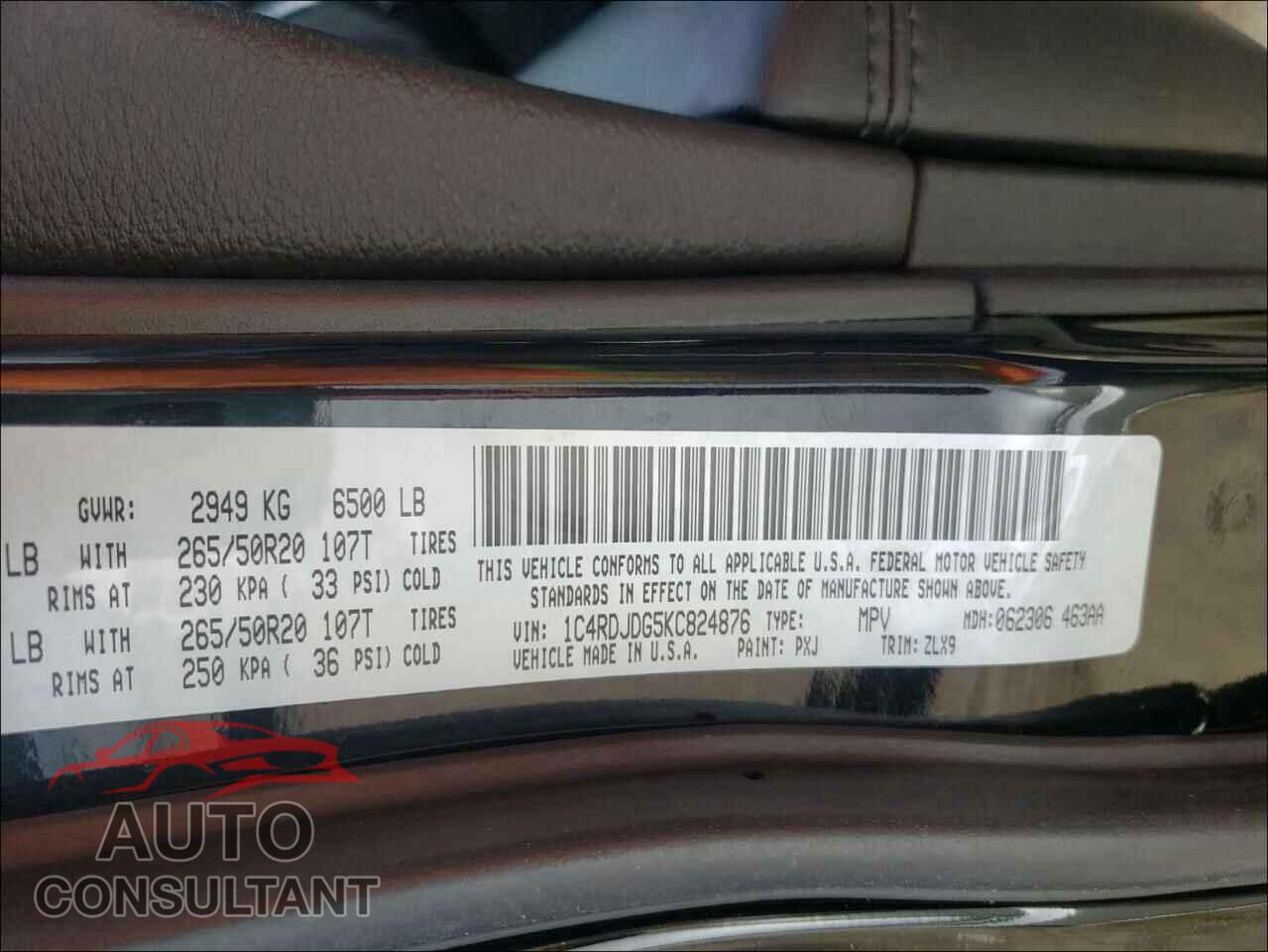 DODGE DURANGO 2019 - 1C4RDJDG5KC824876