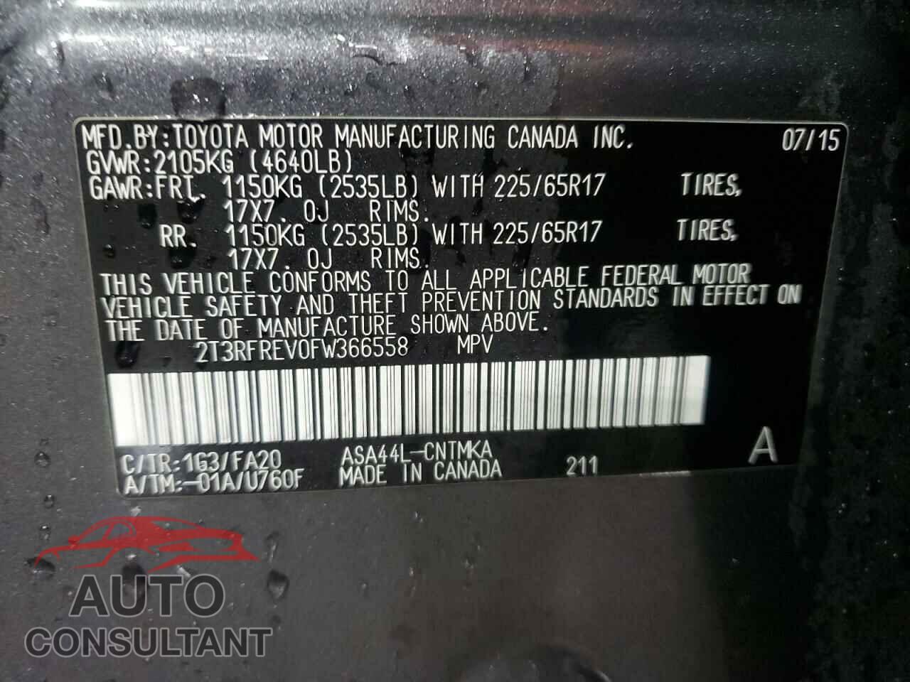 TOYOTA RAV4 2015 - 2T3RFREV0FW366558