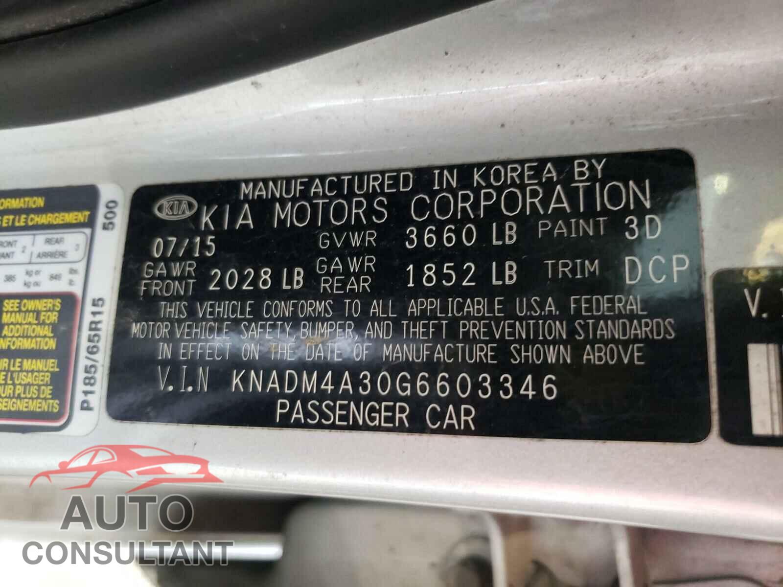 KIA RIO 2016 - KNADM4A30G6603346