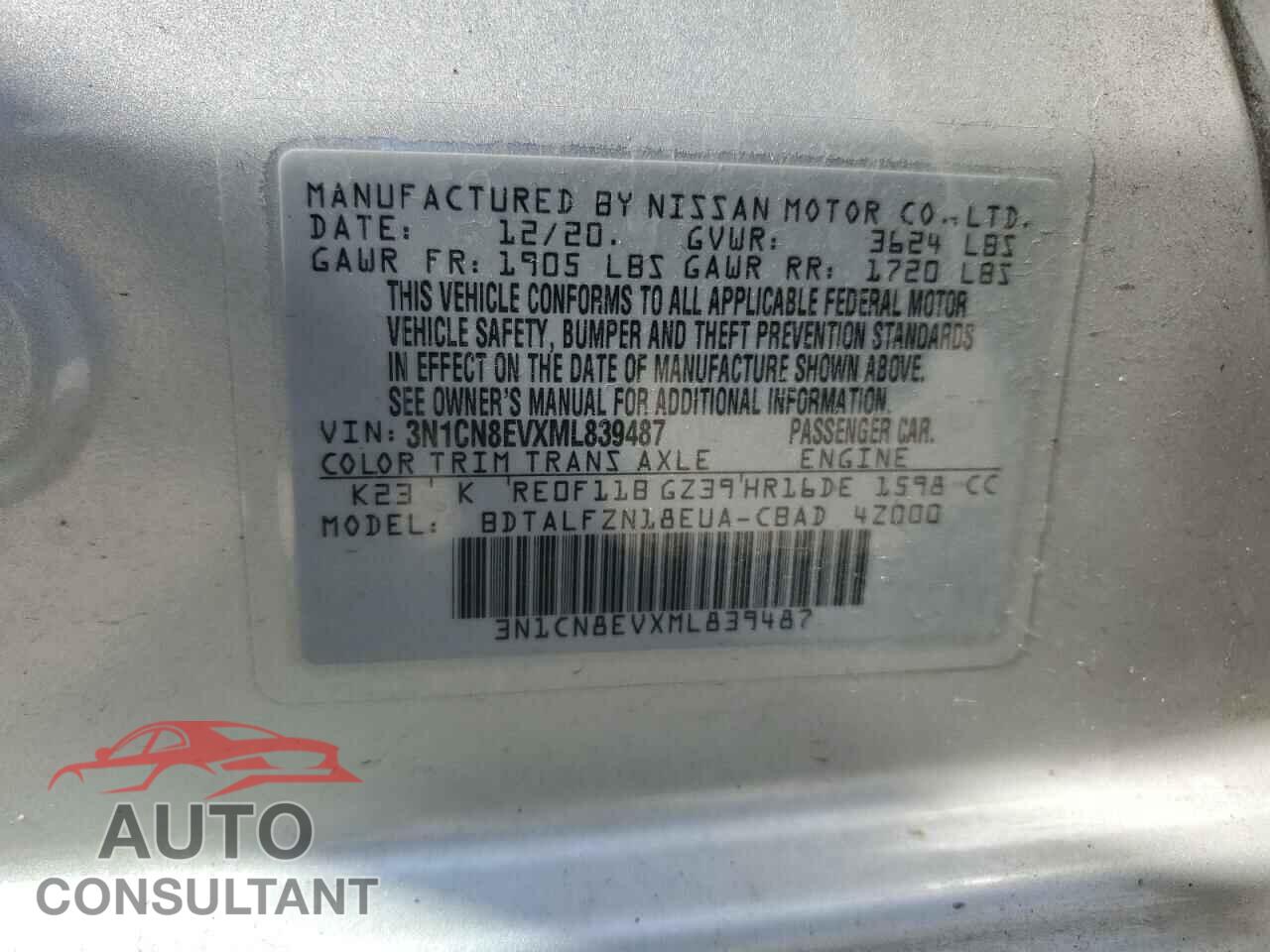 NISSAN VERSA 2021 - 3N1CN8EVXML839487