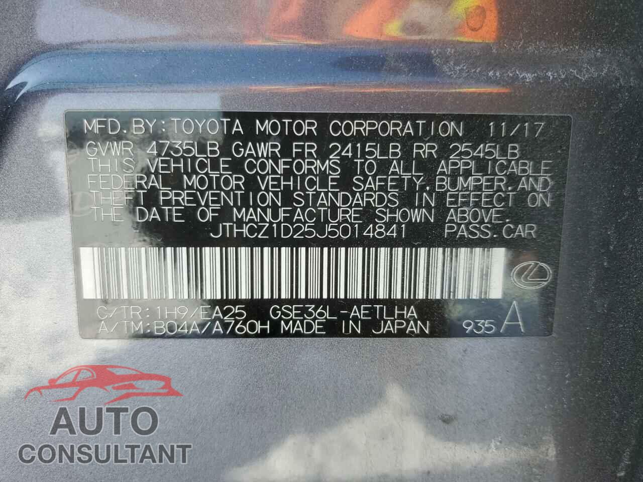 LEXUS IS 2018 - JTHCZ1D25J5014841