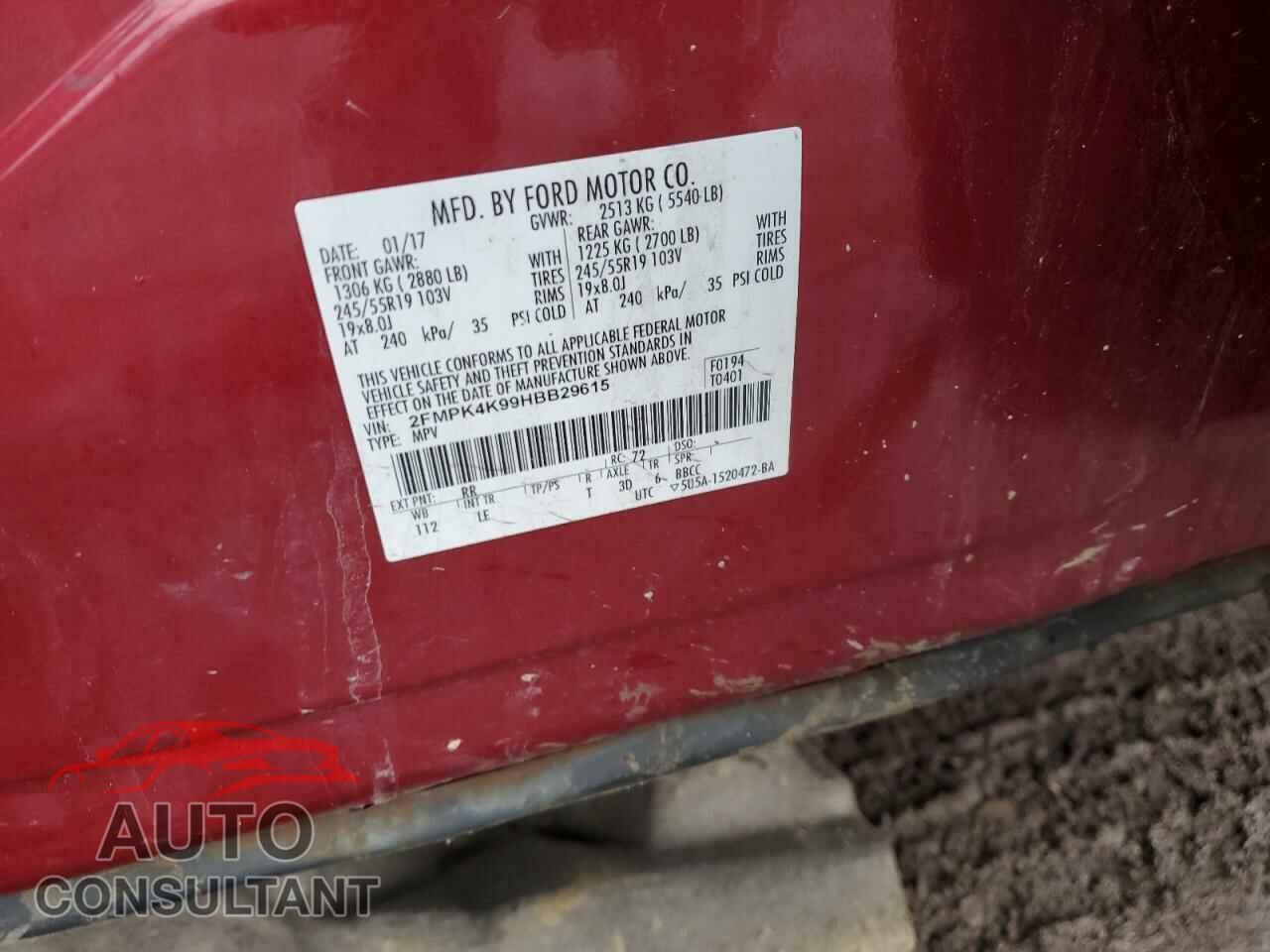 FORD EDGE 2017 - 2FMPK4K99HBB29615