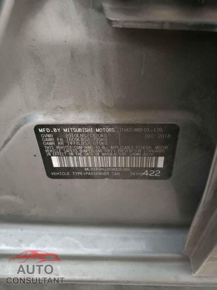 MITSUBISHI MIRAGE 2019 - ML32A3HJ2KH005986