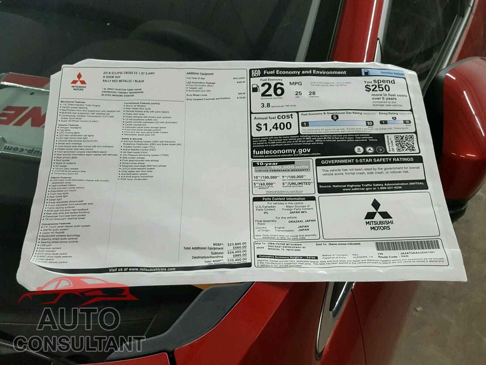 MITSUBISHI ECLIPSE CROSS ES 2018 - JA4AT3AA4JZ041081