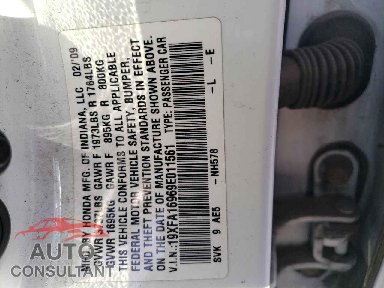 HONDA CIVIC 2009 - 19XFA16969E011561