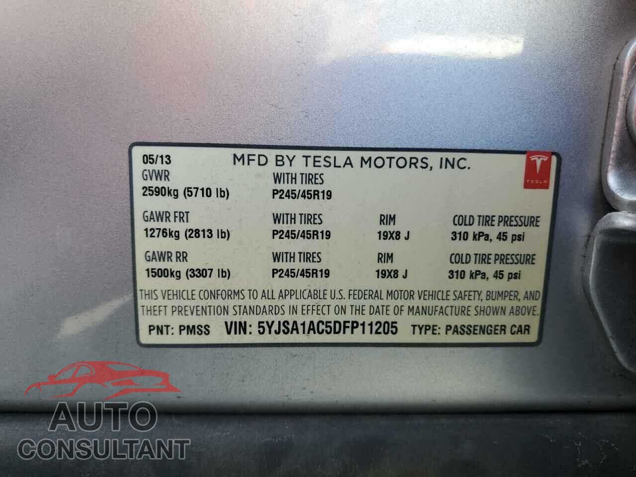 TESLA MODEL S 2013 - 5YJSA1AC5DFP11205