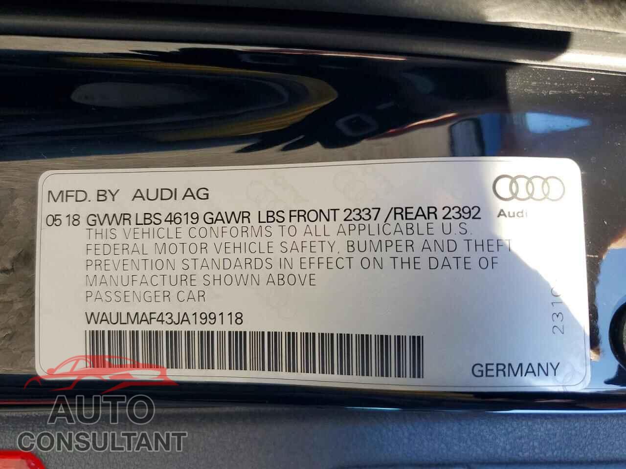 AUDI A4 2018 - WAULMAF43JA199118