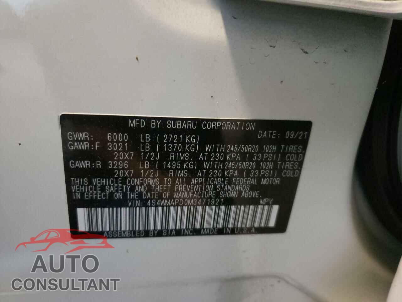 SUBARU ASCENT 2021 - 4S4WMAPD0M3471921
