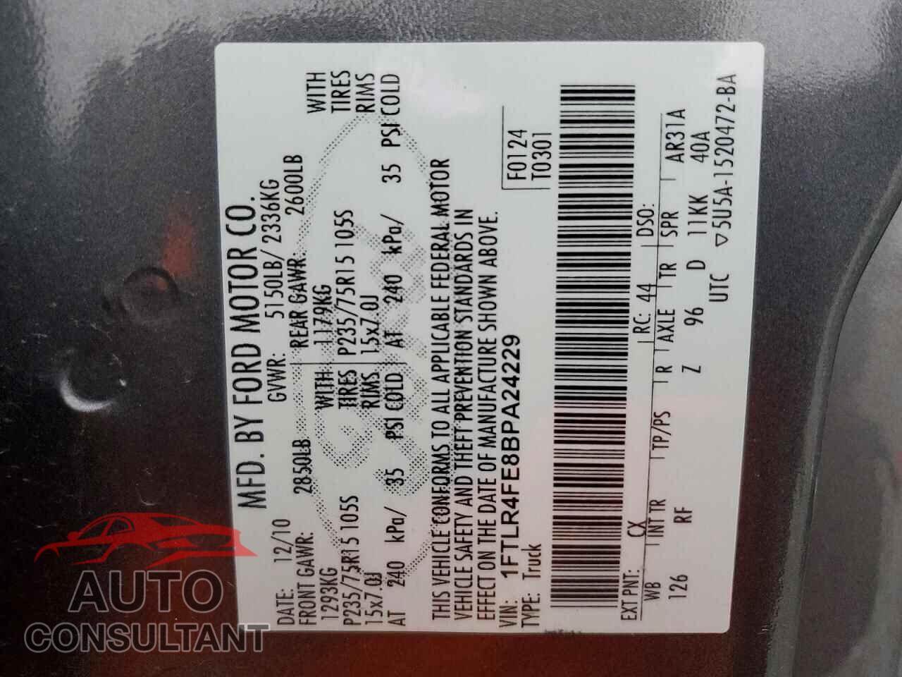 FORD RANGER 2011 - 1FTLR4FE8BPA24229